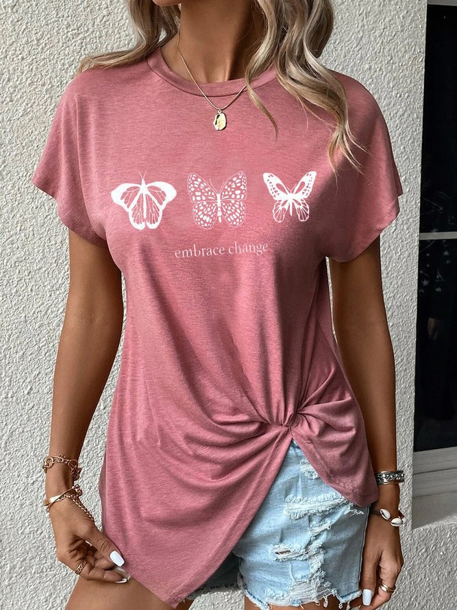 Knoten an der Front Lässig Schmetterling T-Shirt