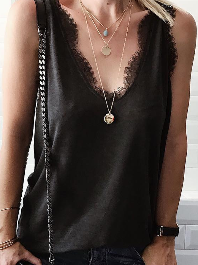 V-Ausschnitt Lässig Tanktop & Cami
