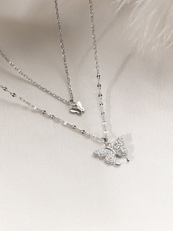 jeden Tag Silber Diamant Schmetterling Geschichtet Pendant Halskette Strand Urlaub Party Schmuck