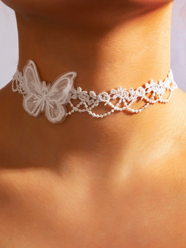 Böhmisch Weiß Schmetterling Geblümt Muster Halskette Strand Urlaub Party Schmuck