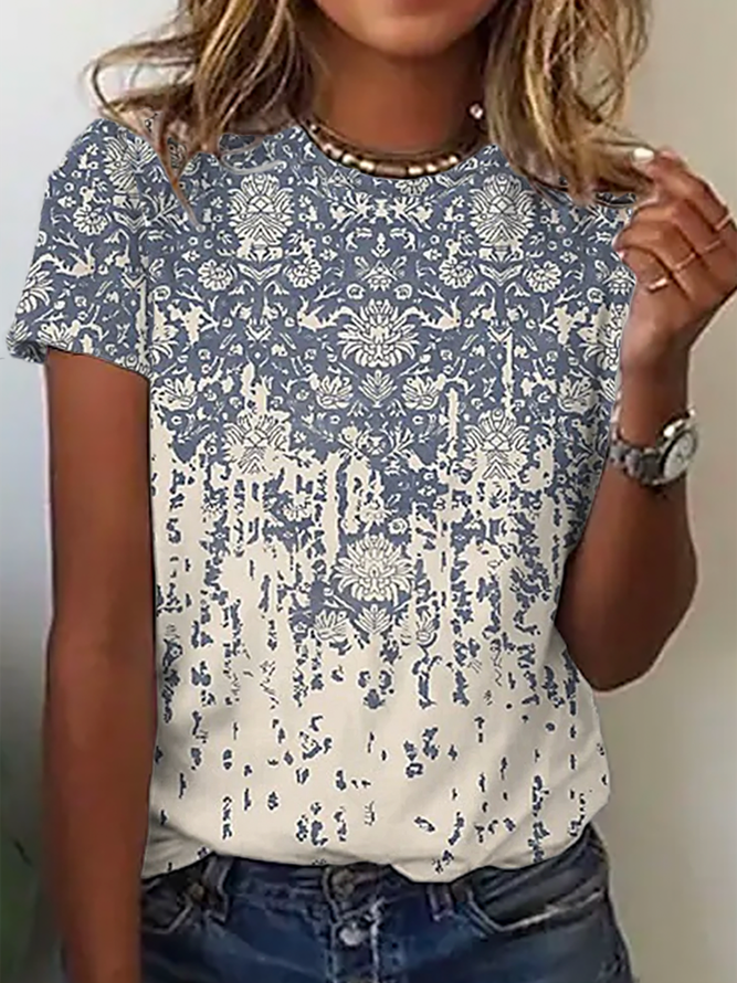 Paisley Print T-Shirt Jersey Ethnisch Mode Noracora