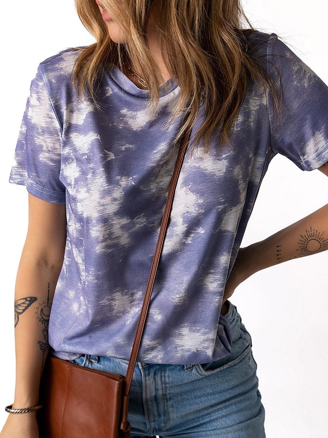 Lässig Tie-Dye-Muster Weit Rundhals T-Shirt