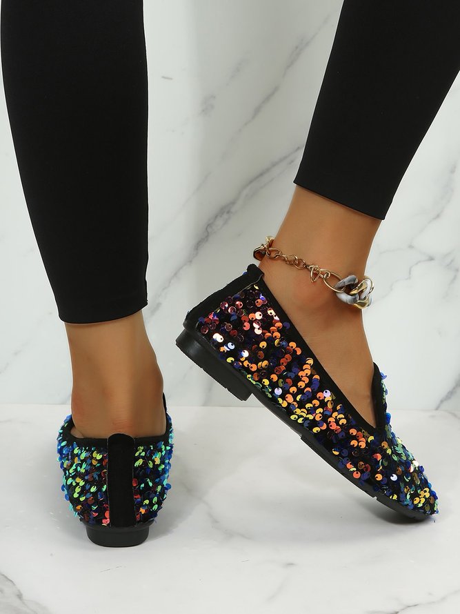Party Paillette Dekor Flach Schuhe
