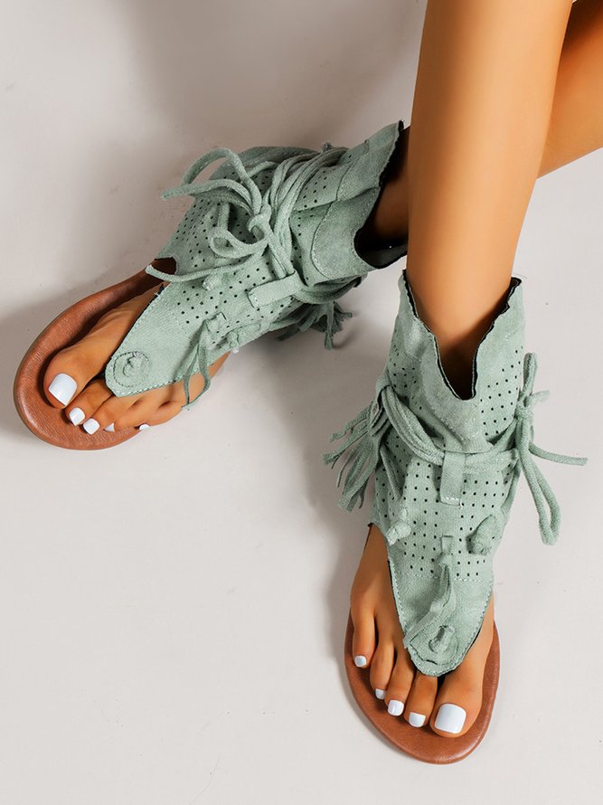 Retro Flach Quaste Cut-Out Zehentrenner-Sandalen