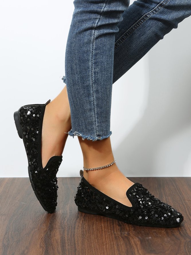 Party Paillette Dekor Flach Schuhe