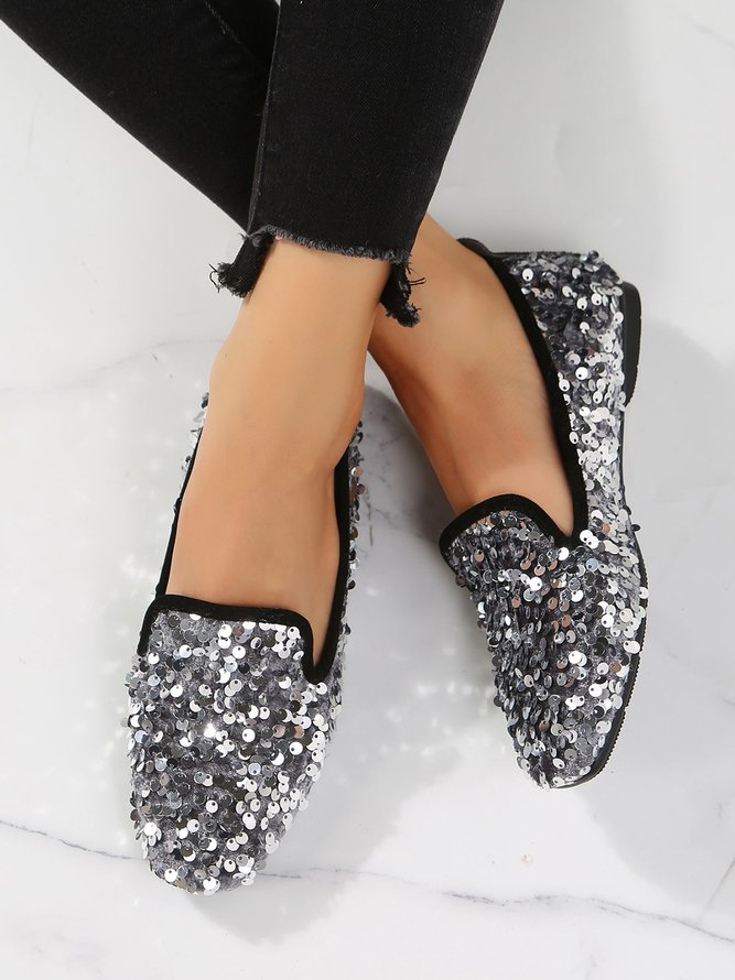 Party Paillette Dekor Flach Schuhe