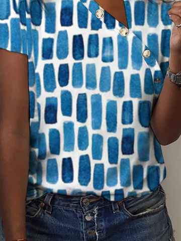 Geometrisch Print T-Shirt asymmetrischer Kragen Jersey Noracora