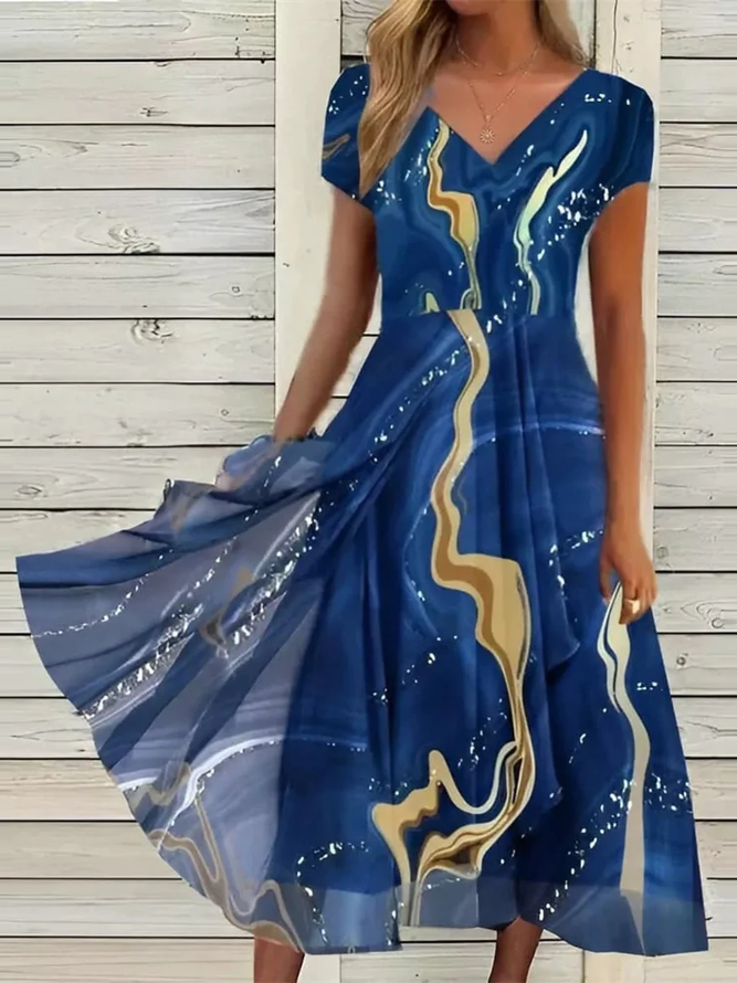 Treibsand Print Midi Kleid V-Ausschnitt Jersey X-Line Noracora