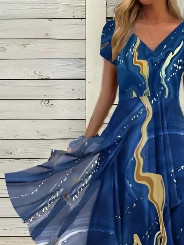 Treibsand Print Midi Kleid V-Ausschnitt Jersey X-Line Noracora