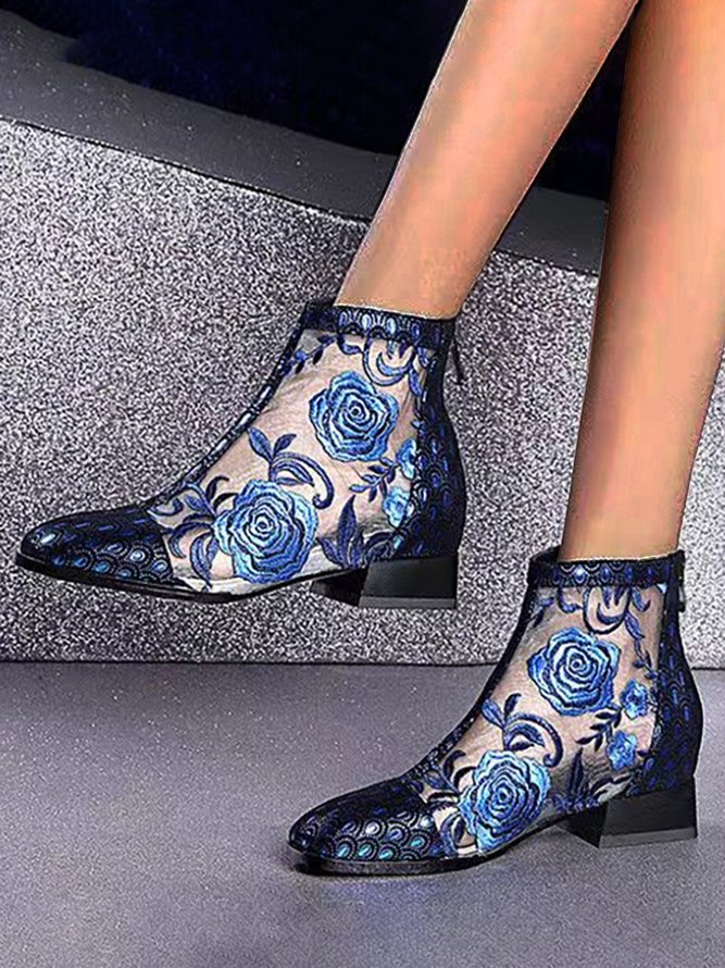 Retro Bestickt Geblümt Spitzennähte Kleid Sandale Stiefelette