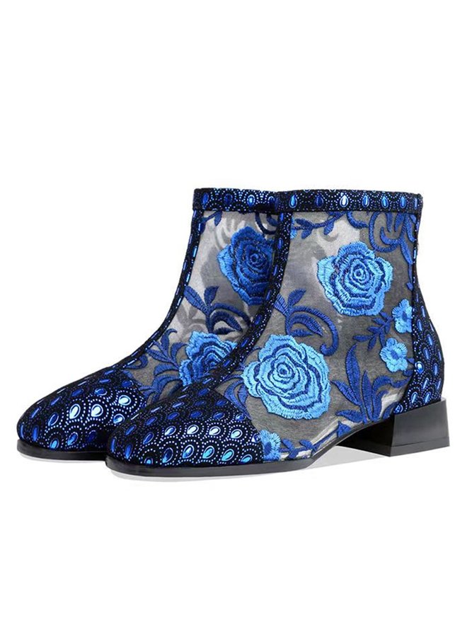 Retro Bestickt Geblümt Spitzennähte Kleid Sandale Stiefelette