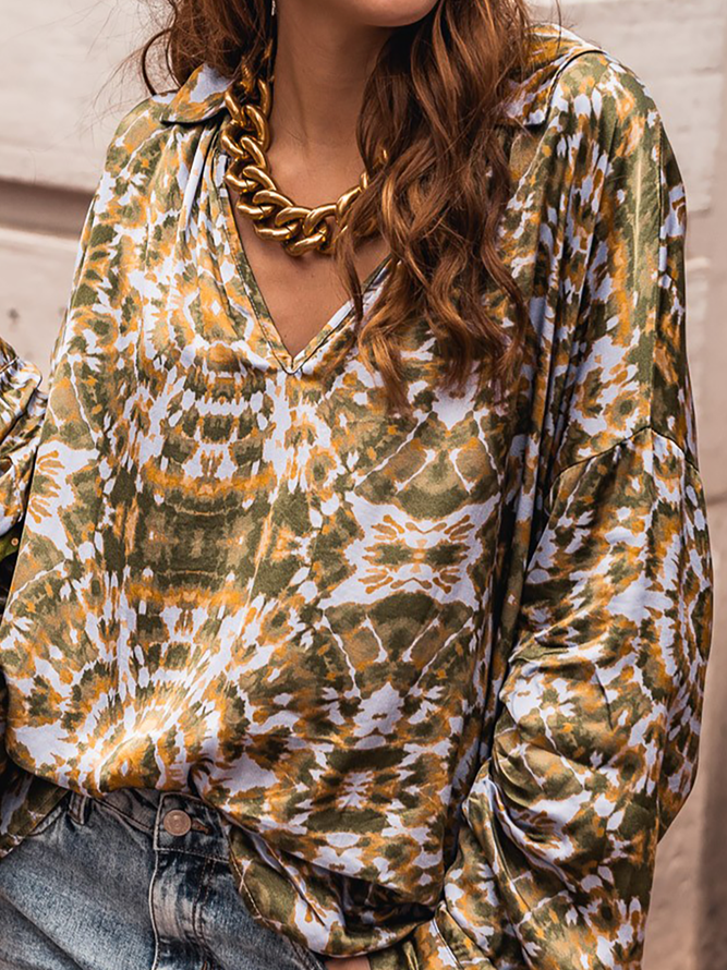 Lässig Tie-Dye-Muster Weit Bluse