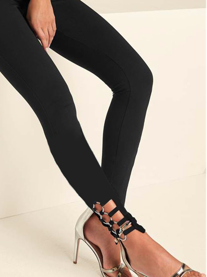Ausgehöhlt Ösen Unifarben Lässig Leggings