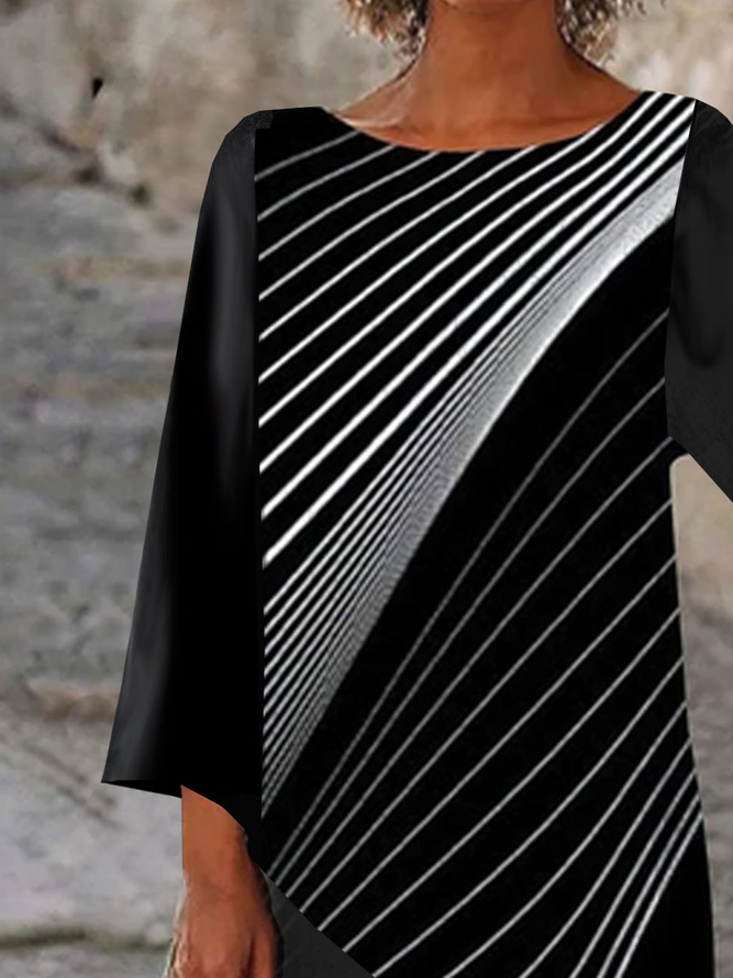 Lässig Weit Rundhals Geometrisch Print Tunika Bluse