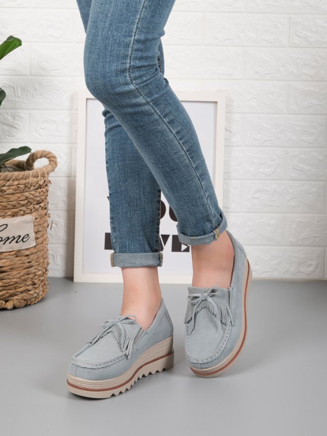Leder Veloursleder Quaste Schleife Klassisch Keil Plateau-Schuhe