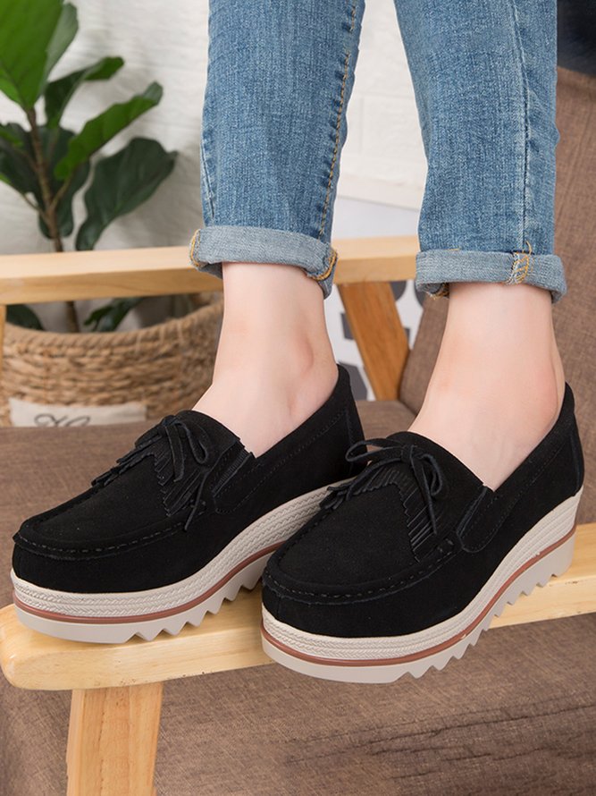 Leder Veloursleder Quaste Schleife Klassisch Keil Plateau-Schuhe