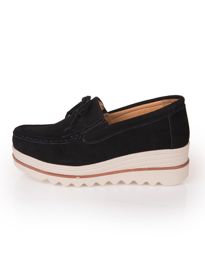 Leder Veloursleder Quaste Schleife Klassisch Keil Plateau-Schuhe