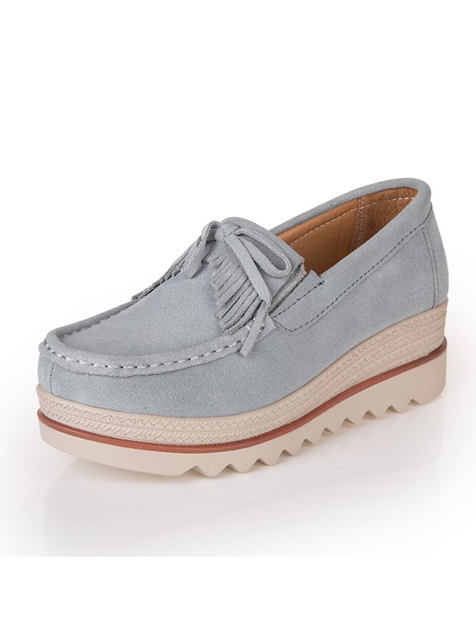 Leder Veloursleder Quaste Schleife Klassisch Keil Plateau-Schuhe