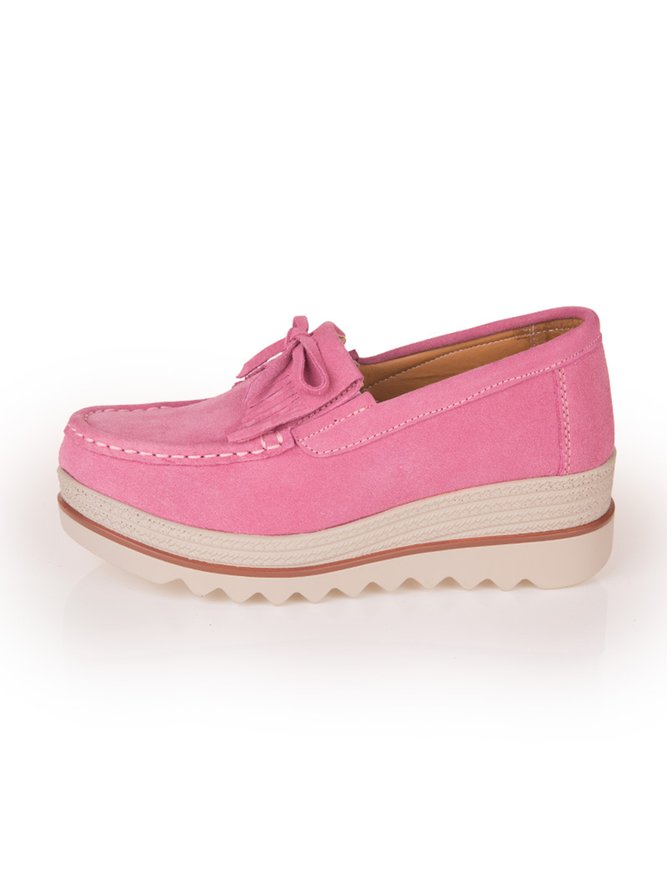 Leder Veloursleder Quaste Schleife Klassisch Keil Plateau-Schuhe