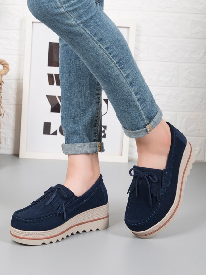 Leder Veloursleder Quaste Schleife Klassisch Keil Plateau-Schuhe