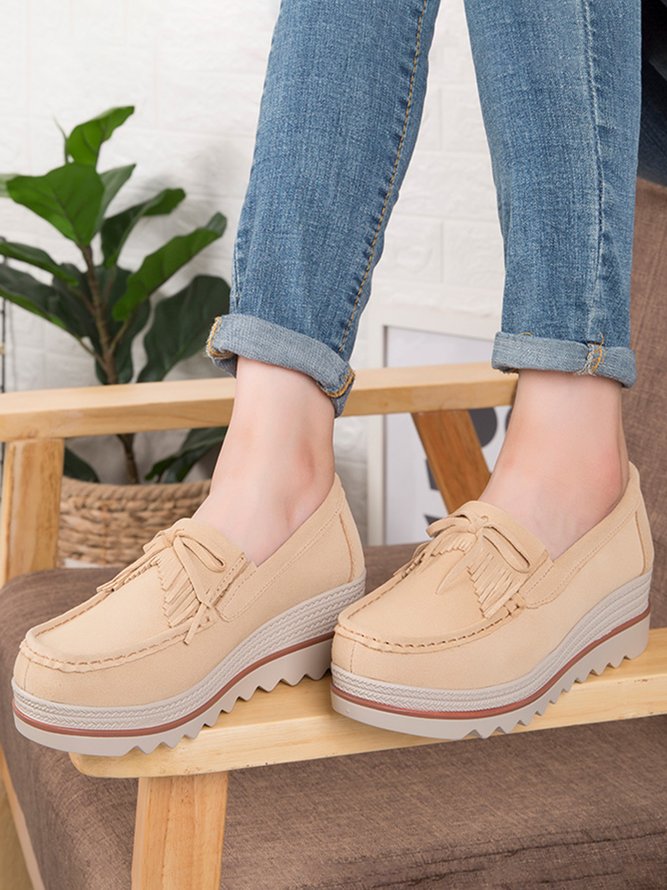 Leder Veloursleder Quaste Schleife Klassisch Keil Plateau-Schuhe
