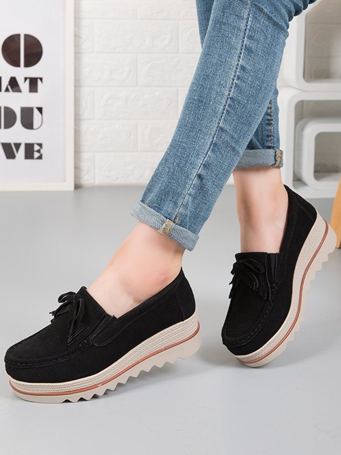 Leder Veloursleder Quaste Schleife Klassisch Keil Plateau-Schuhe