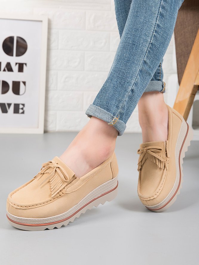 Leder Veloursleder Quaste Schleife Klassisch Keil Plateau-Schuhe