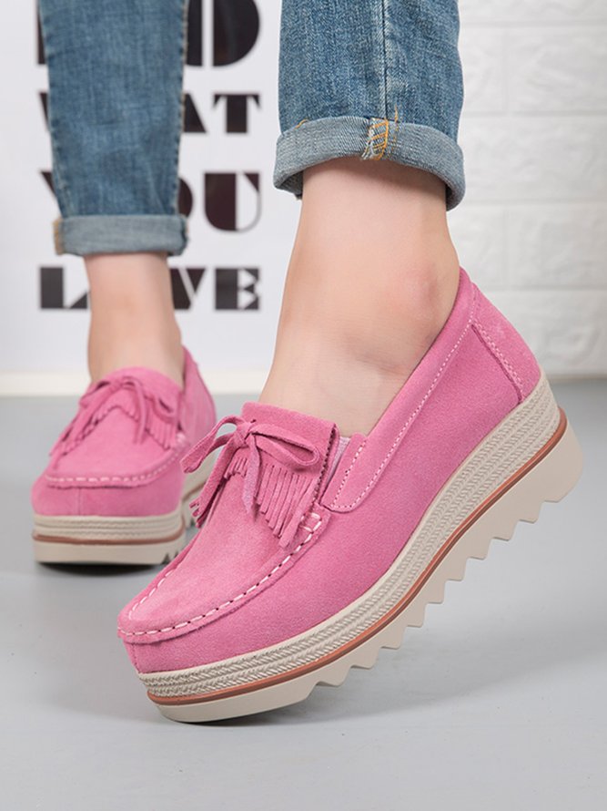 Leder Veloursleder Quaste Schleife Klassisch Keil Plateau-Schuhe
