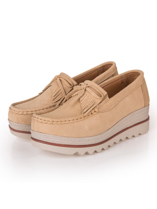 Leder Veloursleder Quaste Schleife Klassisch Keil Plateau-Schuhe