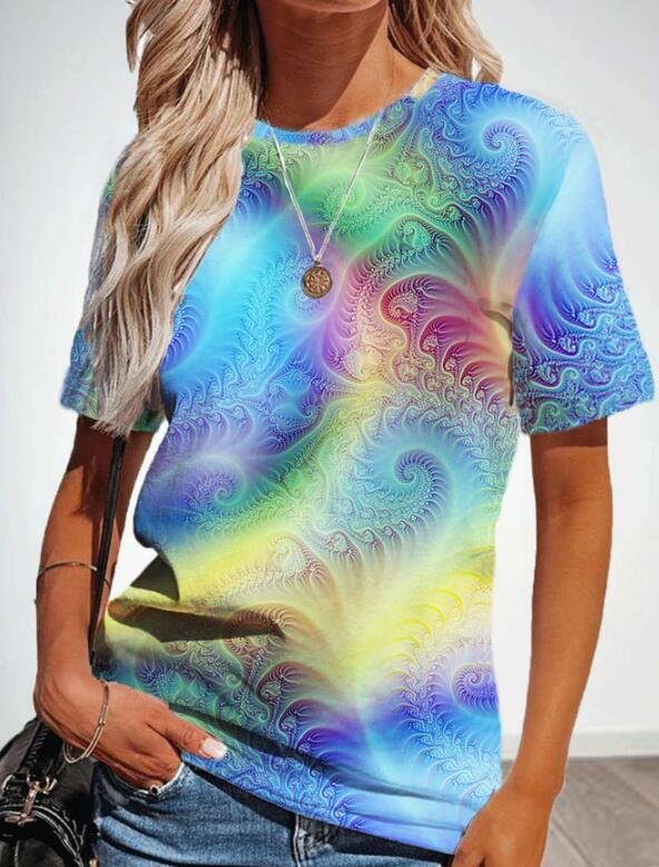 Jersey Lässig Tie-Dye-Muster T-Shirt