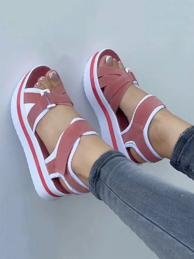 Damen Farbblock Lässig Haken und Schleife Riemchensandalen