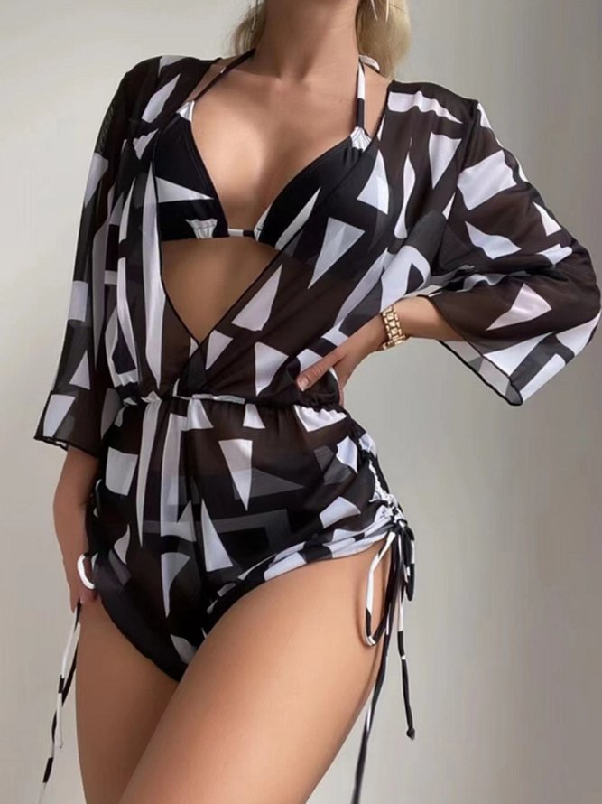 Farbblock Bikini Set Abstrakt Design Urlaub Noracora