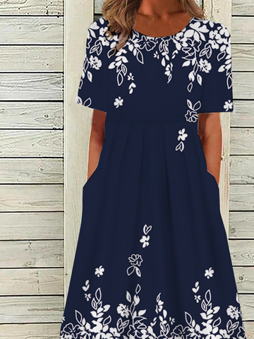 Lässig Print Rundhals Jersey Kleid