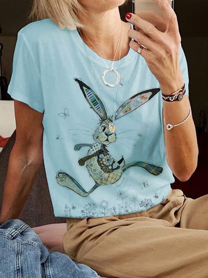 Ostern Hase Print T-Shirt lässig Rundhals Noracora