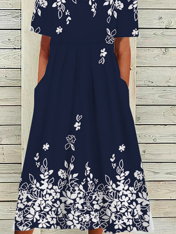 Lässig Print Rundhals Jersey Kleid