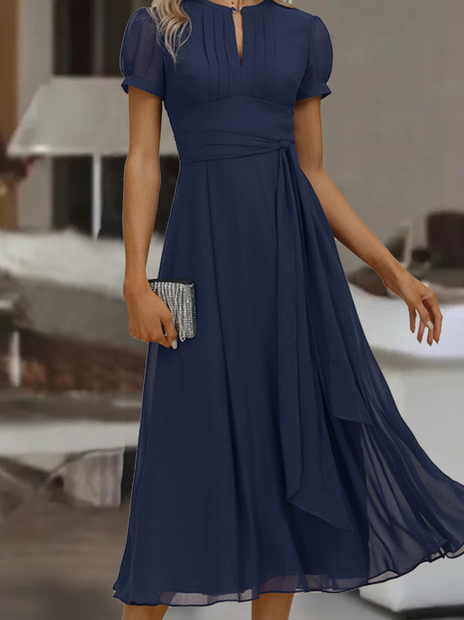 Chiffon Brautkleid Reine Farbe A-Line Brautkleid Rundhals Noracora