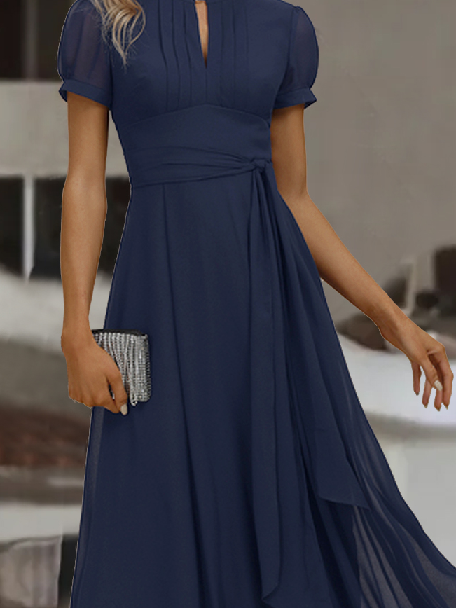 Chiffon Brautkleid Reine Farbe A-Line Brautkleid Rundhals Noracora