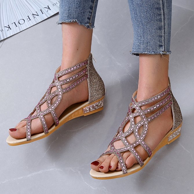 Ausgeschnitten Strass Glett Kleid Pantolette Mit Reißverschluss hinten