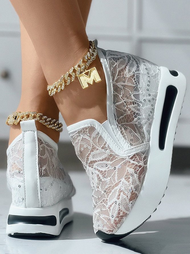 Paillette Spitze Nahtverarbeitung Slip On Muffin Sneakers