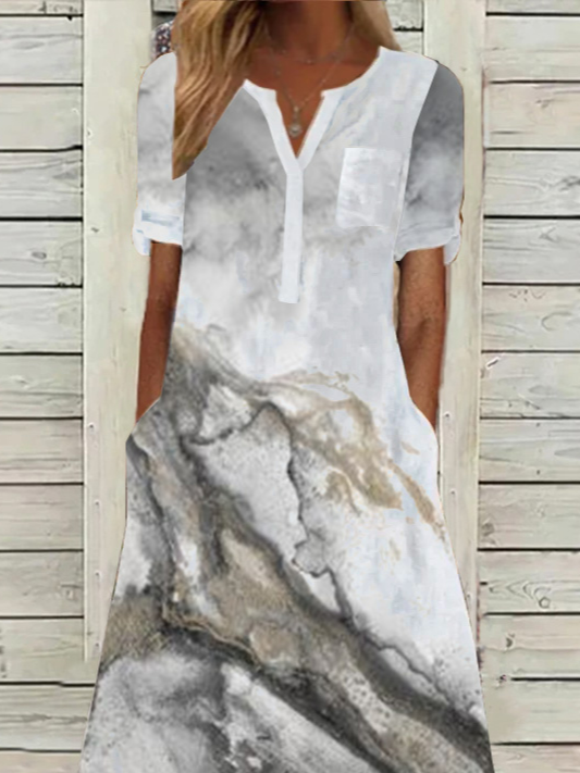 Rundhals Lässig Weit Schnalle Kleid