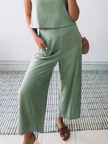 Lässig Unifarben Bluse mit Hose Zweiteiliges Set