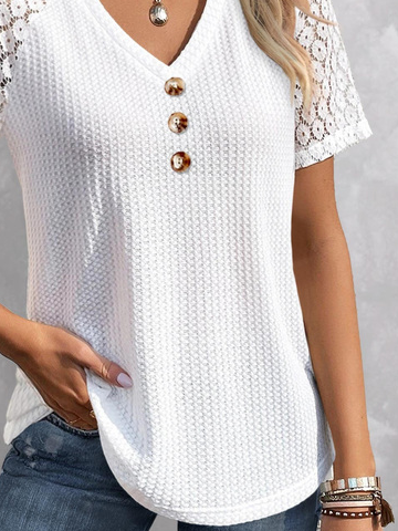 V-Ausschnitt Schnalle Polyester Baumwolle Lässig Bluse