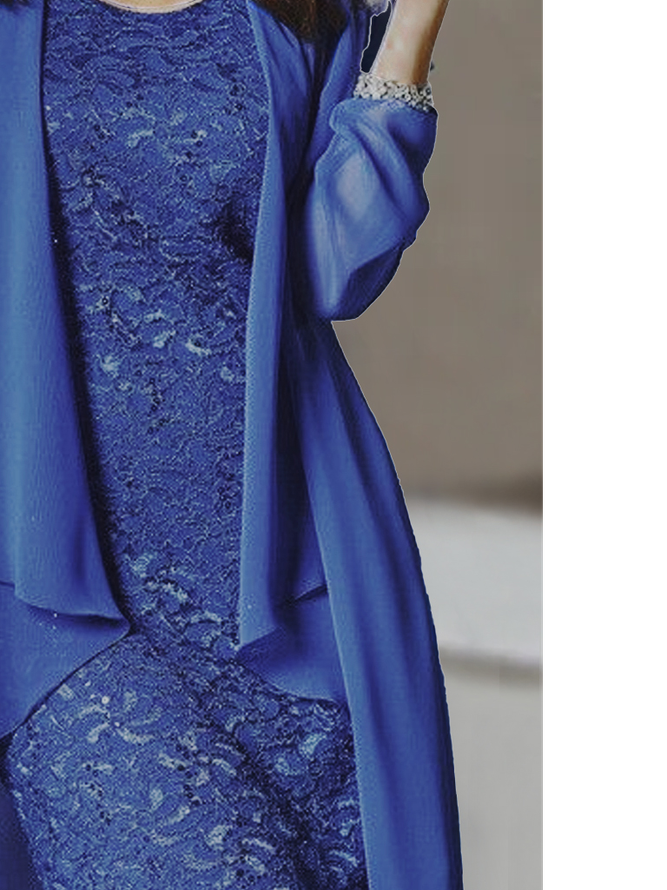 Spitze Chiffon Zweiteiliges Set Lässig Langarm Brautmutter Kleid Noracora