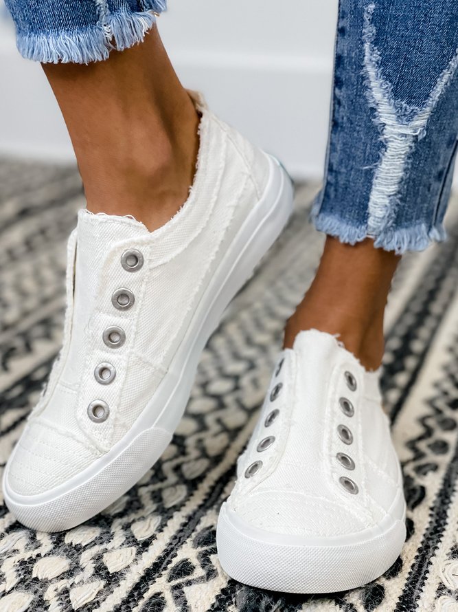 Damen Lässig Slip On Segeltuch Schuhe