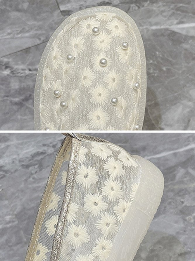 Elegant Stickerei Spitze Perle Dekor Atmungsaktiv Slippers Schuhe