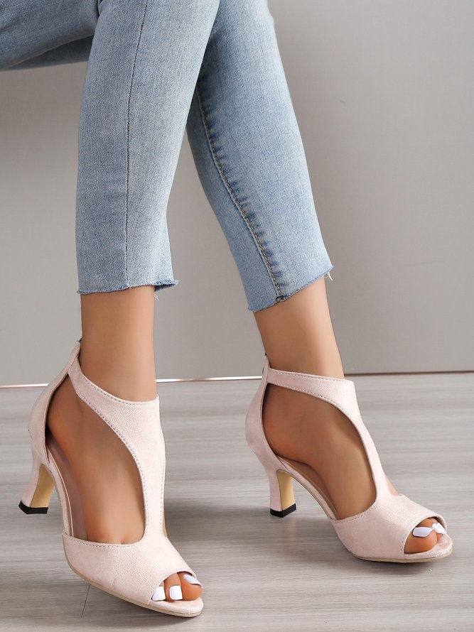 Schwarzes Pantolette Wildleder Cut-Out Gurt Offen Mittler Absatz Noracora