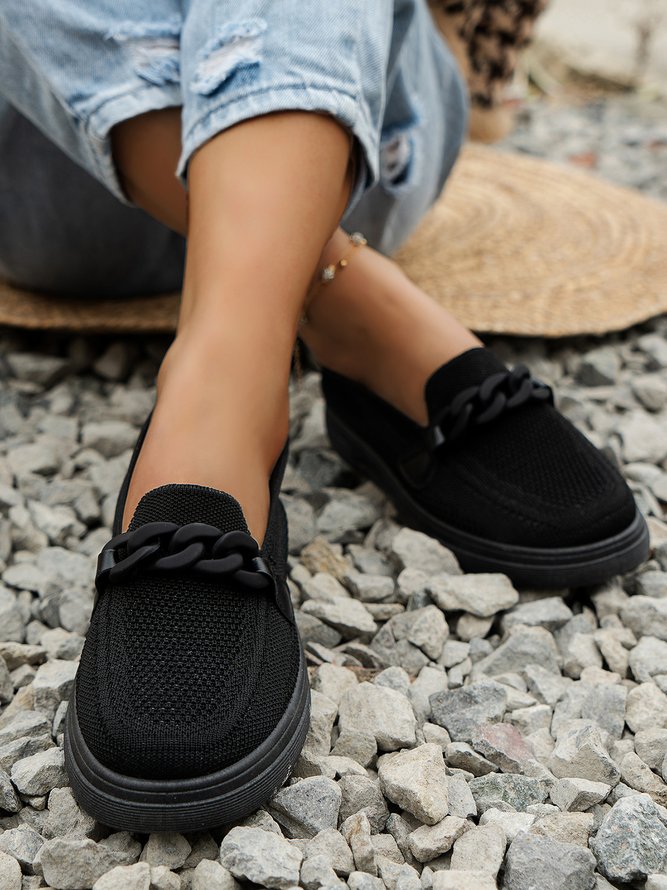 Atmungsaktiv Kette Dekor Lässig Textil Flach Halbschuhe