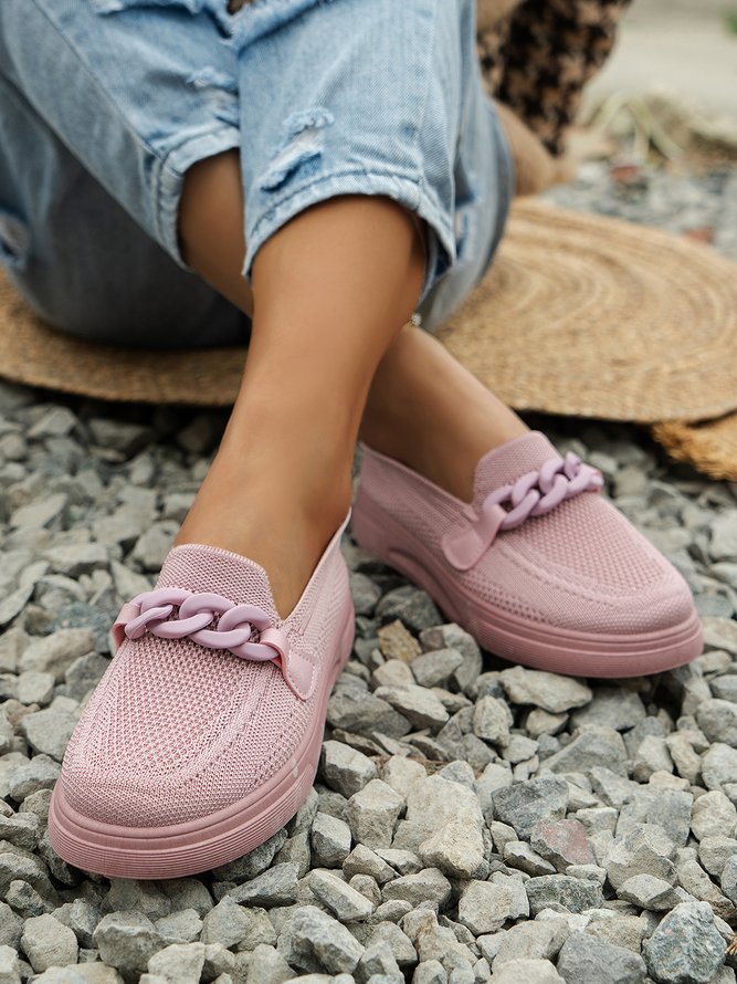 Atmungsaktiv Kette Dekor Lässig Textil Flach Halbschuhe