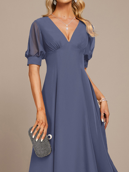 Chiffon Abendkleid/Brautkleid V-Ausschnitt Reine Farbe Lässige Passform Noracora