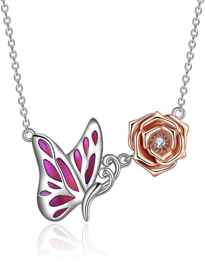 3D Schmetterling Rosa Muster Pendant Halskette Lässig Eleganz Hochzeit Damen Schmuck